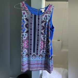 Elegant Blue and Pink Sleeveless Sheath Paisley Dress